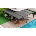 Pergola bioclimatique aluminium anthracite XXL 32,63m² en « L » + toit avec lames ovales aluminium HABRITA – Image 2