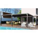 Pergola bioclimatique aluminium anthracite XXL 32,63m² en « L » + toit avec lames ovales aluminium HABRITA – Image 3
