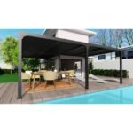 Pergola bioclimatique aluminium anthracite XXL 32,63m² en « L » + toit avec lames ovales aluminium HABRITA – Image 4