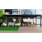 Pergola bioclimatique aluminium anthracite XXL 32,63m² en « L » + toit avec lames ovales aluminium HABRITA – Image 6