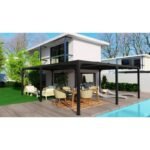Pergola bioclimatique aluminium anthracite XXL 32,63m² en « L » + toit avec lames ovales aluminium HABRITA – Image 8