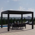 Pergola bioclimatique en aluminium gris anthracite 400x400cm avec lames grises SEYCHELLE – Essency