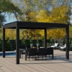 Pergola bioclimatique en aluminium gris anthracite 400x400cm avec lames grises SEYCHELLE – Essency – Image 5