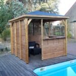 Pool house en bois thermo traité 12,32m² BLUETERM, 1 paroi mur plein, 1 paroi ventelles, 2 parois comptoirs – HABRITA – Image 5