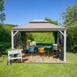 Tonnelle de jardin Messina 298x363cm en aluminium thermolaqué champagne– SOJAG – Image 2