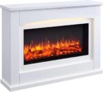 BALDERIA cheminée électrique Argon | Cheminée de Sol avec Effet Flamme 3D | Chauffage électrique 2000 W | Foyer sur Pieds avec télécommande, minuterie, Thermostat | Blanc