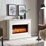 BALDERIA cheminée électrique Argon | Cheminée de Sol avec Effet Flamme 3D | Chauffage électrique 2000 W | Foyer sur Pieds avec télécommande, minuterie, Thermostat | Blanc – Image 2
