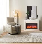 BALDERIA cheminée électrique Castor | Cheminée de Sol avec Effet Flamme 3D | Chauffage électrique 2000 W | Foyer sur Pieds avec télécommande, minuterie, Thermostat | Blanc – Image 3
