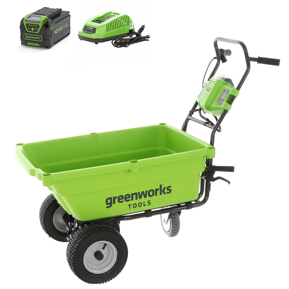 brouette à batterie sur roues greenworks g40gc garden cart 40v brouette électrique