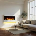 Cheminée électrique Murale Runswick Endeavor avec Cadre et Socle MDF Blanc cassé, 220 / 240Vac, 50 Hz, 1 & 2kW et télécommande programmable 7 Jours. – Image 2