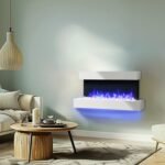 Cheminée électrique Murale Runswick Endeavor avec Cadre et Socle MDF Blanc cassé, 220 / 240Vac, 50 Hz, 1 & 2kW et télécommande programmable 7 Jours. – Image 3