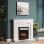 Endeavour Fires New Cayton Electric 42"Fireplace Suite, fitted with Black Trim and Fret, 220/240Vac 1&2kW with 7 day Programmable Remote Control Heater in off white MDF Surround – Image 2
