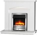 Endeavour Fires New Cayton Electric 42"Fireplace Suite, fitted with Chrome Trim and Fret, 220/240Vac 1&2kW with 7 day Programmable Remote Control Heater in off white MDF Surround