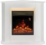 Juskys Cheminée électrique 1000/2000W avec Chauffage, cheminée, Effet Flamme, télécommande, éclairage LED et minuterie - Cheminée électrique d'angle (Blanc)(96x57x94cm)
