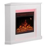 Juskys Cheminée électrique 1000/2000W avec Chauffage, cheminée, Effet Flamme, télécommande, éclairage LED et minuterie - Cheminée électrique d'angle (Blanc)(96x57x94cm) – Image 4