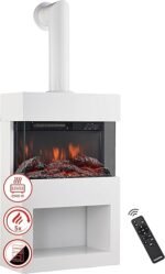 KAMINIO Cheminée Electrique HENRI avec tuyau de poêle - Poêle Électrique avec chauffage, effet de flamme 3D, compartiment à bois, télécommande (Blanc)