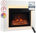 KAMINIO Cheminée Electrique MATTI - Cheminée Électrique sur Pied avec Chauffage, Effet de Flamme 3D, Lumière d'ambiance LED, télécommande - Blanc