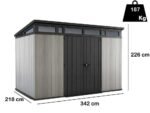 keter artisan gris abri de jardin avec porte à double pans 342x218x226 cm