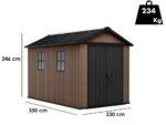 keter newton plus 7511/1175 abri de jardin avec porte à double battant et fenêtres 230 x 350 x 246 cm