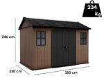 keter newton plus 7511/1175 abri de jardin avec porte à double battant et fenêtres 230 x 350 x 246 cm