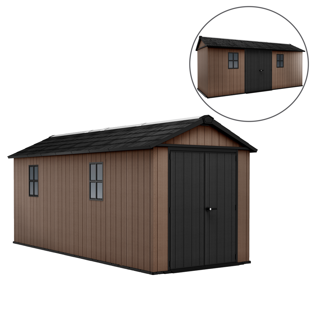 keter newton plus 7517/1775 abri de jardin avec porte à double battant et fenêtres 230 x 539 x 246 cm