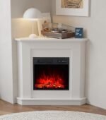 MachenFlame Cheminée électrique de 45,7 cm avec enroulement d'angle, chauffage de couleur de flamme réglable, bouton et télécommande, blanc classique.