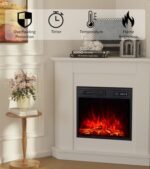 MachenFlame Cheminée électrique de 45,7 cm avec enroulement d'angle, chauffage de couleur de flamme réglable, bouton et télécommande, blanc classique. – Image 2