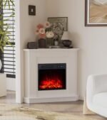 MachenFlame Cheminée électrique de 45,7 cm avec enroulement d'angle, chauffage de couleur de flamme réglable, bouton et télécommande, blanc classique. – Image 5