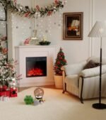 MachenFlame Cheminée électrique de 45,7 cm avec enroulement d'angle, chauffage de couleur de flamme réglable, bouton et télécommande, blanc classique. – Image 6