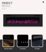 Mystflame Crystal 60 Electric Wall Fireplace with Wi-Fi, 152 cm, Ultra Thin 8 cm, 12 Flame Colours, Thermostat 750/1500W, Comfortable Stove, Touch Screen and Timer – Image 3