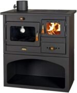 Poêle à bois avec cheminée gauche EXIT pour combustible solide Puissance de chauffage 10 kW Four et 3 plaques de cuisson en fonte pour la cuisson