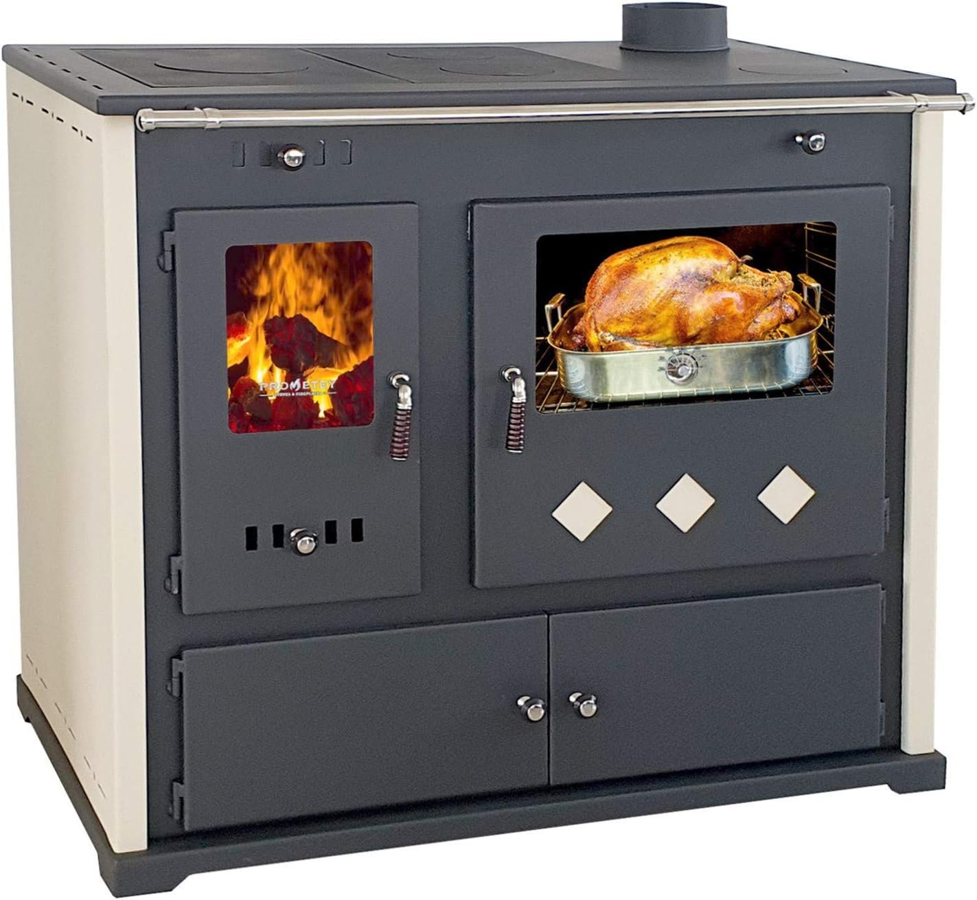 Practik Lux Poêle à bois avec compartiment de cuisson et plaque de cuisson 9,5 kW