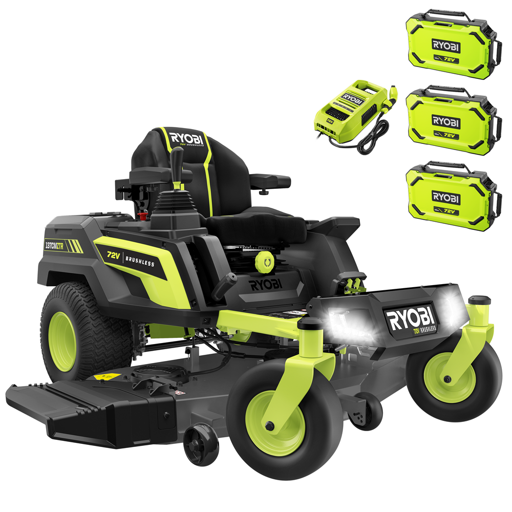 ryobi ztrx137 tondeuse autoportée à rayon de braquage zéro sur batterie 72v/30ah coupe de 137cm 2en1