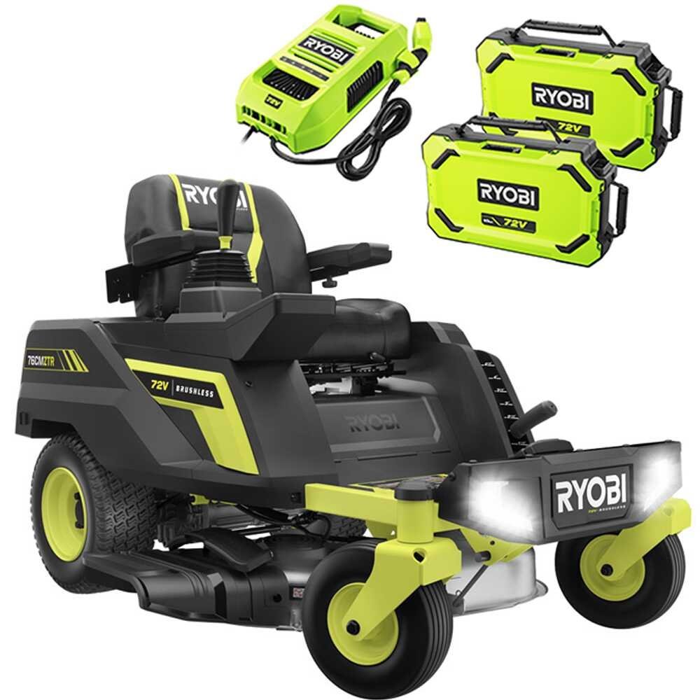 ryobi ztrx76 tondeuse autoportée à batterie et rayon de braquage zéro 72v/20 ah coupe de 76 cm 2en1