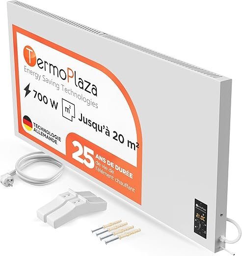 Termoplaza Infrarouge Radiateur Électrique 700W jusqu'à 20 m² - Chauffage Électrique avec Thermostat - Convecteur Électrique - Radiateur Électrique Mobile Blanc - Chauffage...